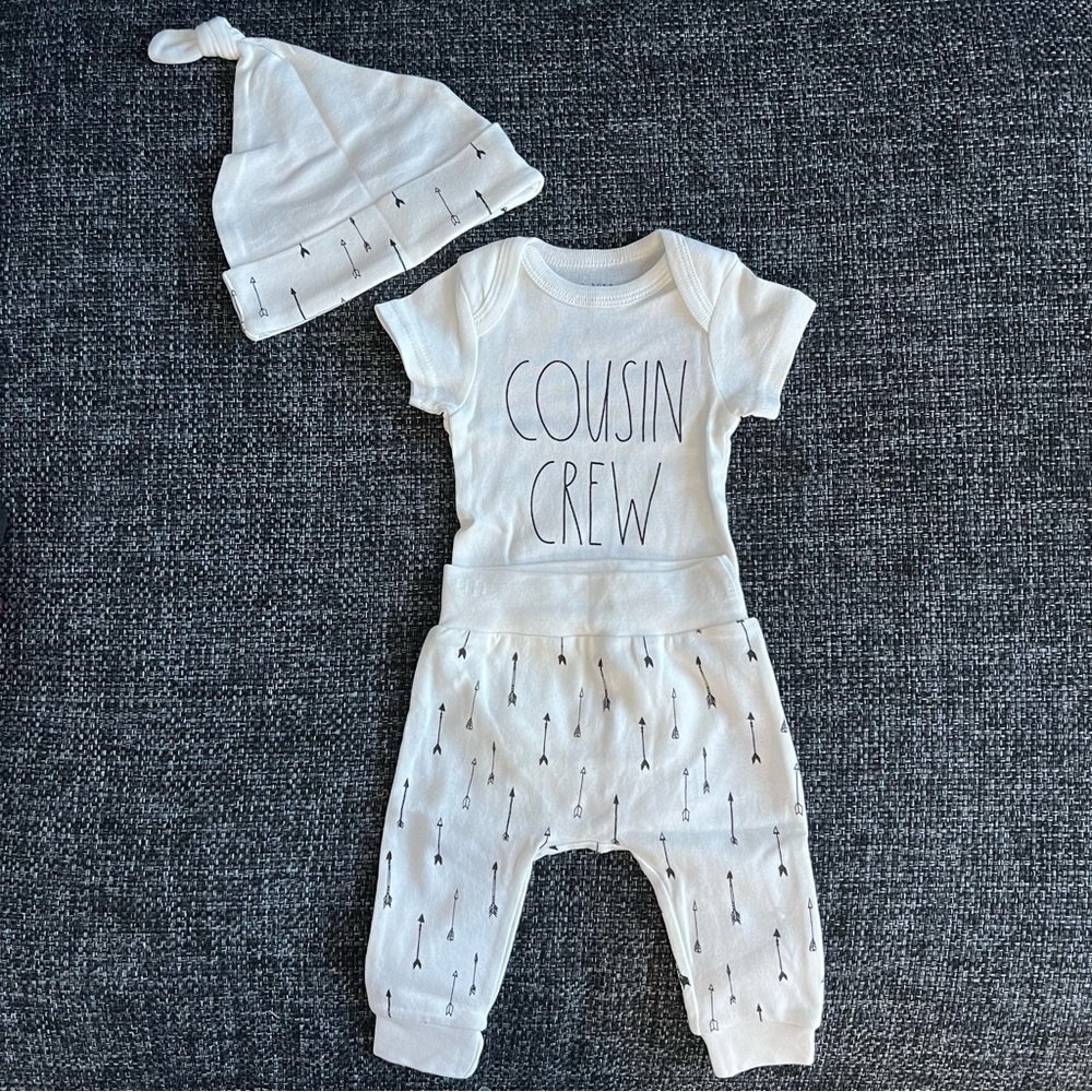 Rae Dunn ‘Cousin Crew’ 3 Piece Outfit Size 0-3 Months